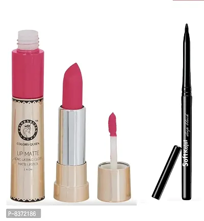 Colors Queen 2 in 1 Long Lasting Matte Lipstick (Coral) With Soft Kajal