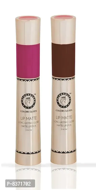 Colors Queen 2 in 1 Long Lasting Matte Lipstick (Glam Pink + Kiss Coffee) Pack of 2