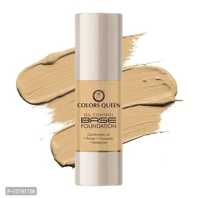 Colors Queen Oil Control Base Foundation Combination of Primer, Concealer and Moisturizer, Skin Brightening Liquid Foundation Water Resistant with Dewy Finish Foundation for Face Makeup (Natural Almonds, 30ml)-thumb0