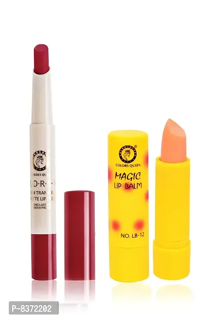 Colors Queen Non Transfer Long Lasting Matte Lipstick (Indian Red) With Lip Balm-thumb0