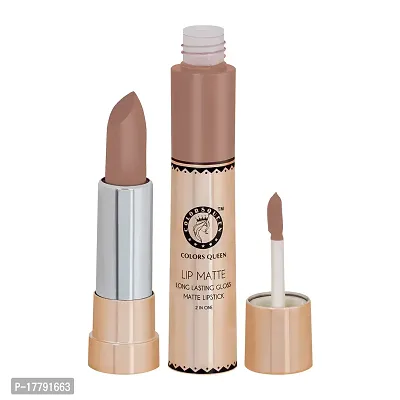 Colors Queen 2 in 1 Matte Lipstick Lip Matte Long Lasting Gloss, Waterproof, Non Transferable Nude (8 Gram)-thumb3