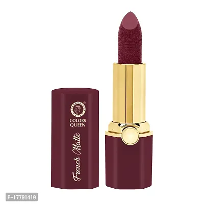 Colors Queen French Matte Waterproof Lipstick Enriched with Moisture, Single Stroke Application Non Sticky and Non Drying Creamy Matte Lipstick for Women (Bride Maroon, 3Gram)-thumb3