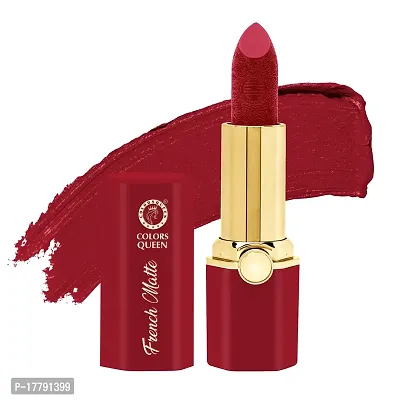 Colors Queen French Matte Waterproof Lipstick Enriched with Moisture, Single Stroke Application Non Sticky and Non Drying Creamy Matte Lipstick for Women (Hot Red, 3g)