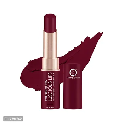 Colors Queen Luscious Lips - Non Transfer Creamy Matte Lipstick Highly Pigmented with Smooth Application Long Lasting Lipstick Waterproof Smudge Proof Lipstick for Women (Wild Maroon - 3.5g)-thumb0