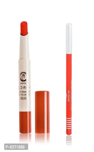 Colors Queen Non Transfer Matte Lipstick (Coral Orange) With lip Pencil-thumb0