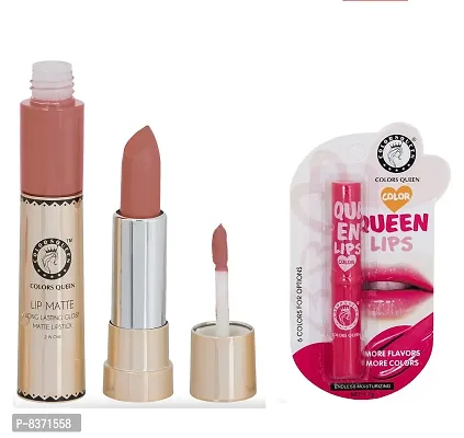 Colors Queen Long Lasting Matte Lipstick (Ice Nude) With Lip Balm-thumb2