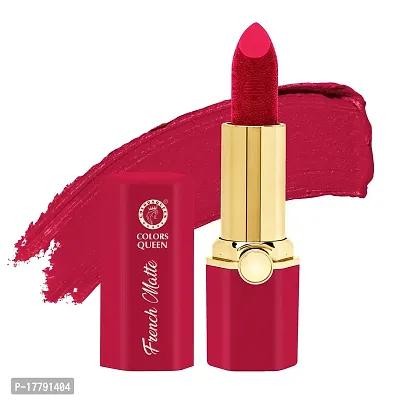 Colors Queen French Matte Waterproof Lipstick Enriched with Moisture, Single Stroke Application Non Sticky and Non Drying Creamy Matte Lipstick for Women (Rich Red, 3Gram)-thumb0