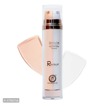 Colors Queen Revitalift Illuminating Primer base + foundation double action high-definition foundation for face make up 2 in 1 waterproof long lasting foundation suitable for all skin type defines skin tone (Ivory)