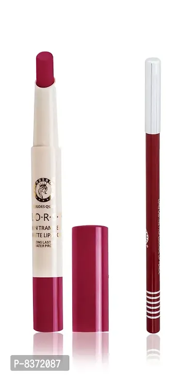 Colors Queen Non Transfer Long Lasting Matte Lipstick (Glam Pink) With Lip Pencil