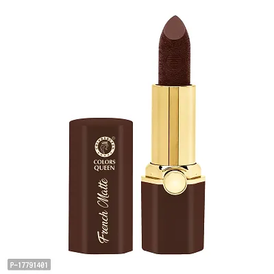 Colors Queen French Matte Waterproof Lipstick Enriched with Moisture, Single Stroke Application Non Sticky and Non Drying Creamy Matte Lipstick for Women (Coffee Brown, 3g)-thumb3