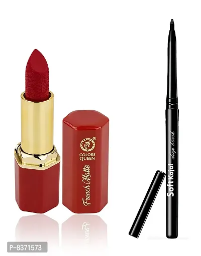 Colors Queen French Matte Lipstick (Rich Red) With Soft Kajal