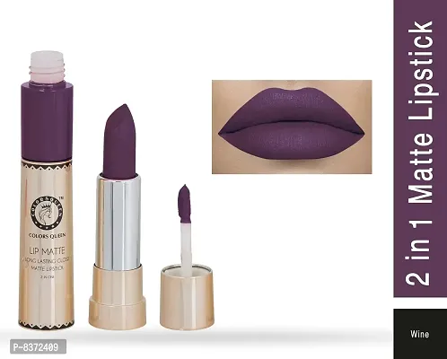 Colors Queen Long Lasting Matte Lipstick (Wine) With Lip Balm-thumb2