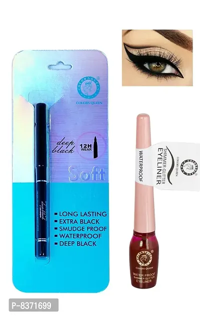 Colors Queen Smudge Proof Deep Black Soft Kajal With Shimmer Glitter Eyeliner (Red ) Pack of 2-thumb4