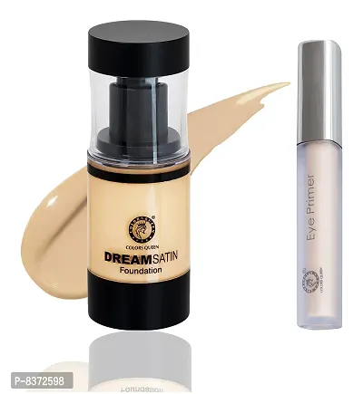 Colors Queen 24 Hr. Lasting Perfect Coverage Dream Satin Foundation (Beige) With Color Correcting 12 Hr. Smoothing Eye primer Pack OF 2-thumb0