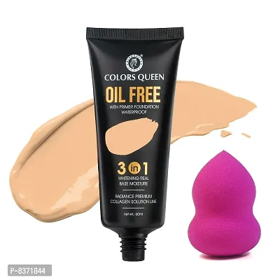 Colors Queen Oil Free Waterproof Foundation (Natural Shell) with Beauty Blender