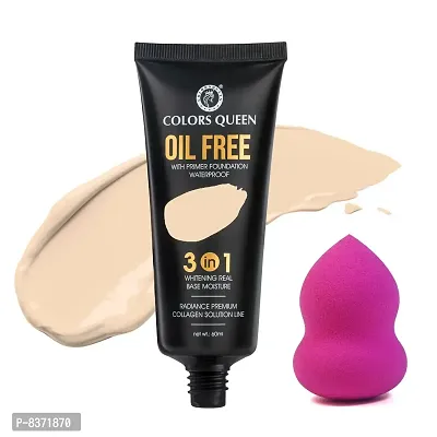 Colors Queen Oil Free Waterproof Foundation (Sheer Ivory) with Blender