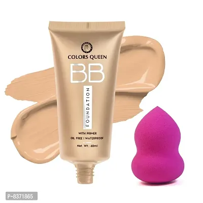 Colors Queen BB Oil Free Waterproof Base Foundation (Natural Beige) with Blender