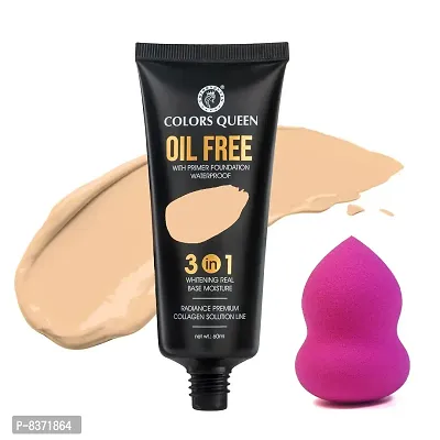 Colors Queen Oil Free Waterproof Foundation (Natural Marble) with Blender
