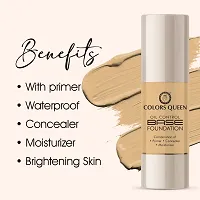 Colors Queen Oil Control  Oil Free Water Proof Base Foundation With Primer (Natural Beige) With Color Correcting 12 Hr. Smoothing Water Proof Eye Primer (Pack Of 2)-thumb2