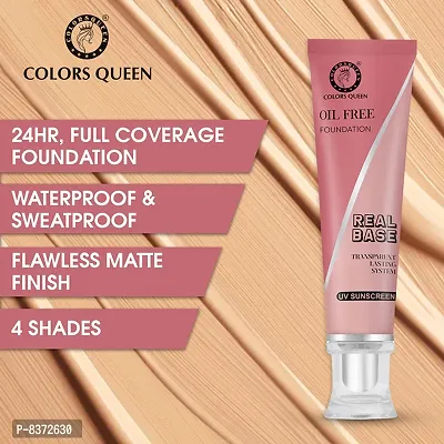 Colors Queen Oil Free Real Base Foundation (Natural Beige) With Color Correcting 12 Hr. Smoothing Water Proof Eye Primer (Pack Of 2)-thumb3