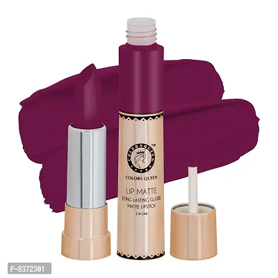 COLORS QUEEN 2 In 1 Matte Lip Gloss-10 ml and Lipstick (Deep Magenta, 2.5 g)