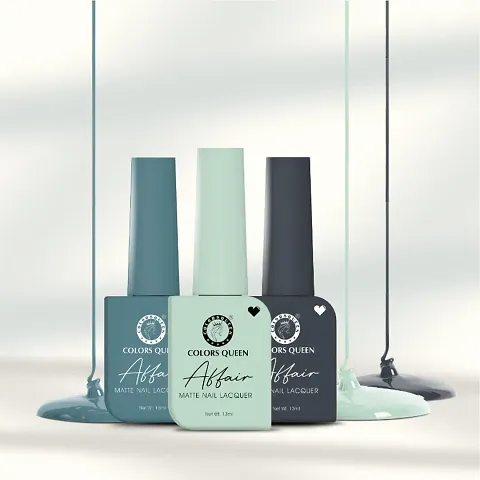 Colors Queen Affair Matte Nail Paint Set of 3-07 Steel Teal, 25 Frost Grey  37 TameTeal | Quick Drying Nail Polish, Semi Matte Finish Nail Kit | Highly Pigmented  Long Lasting Enamel 13ml Each