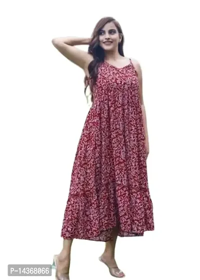 MG Women's Rayon Anarkali Prosing Print Kurti (L, Maroon)