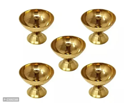 New Brass Traditional Akhand Diya Table Deepak Paro Jyoti Small Size Gold Finish - Pack Of 5