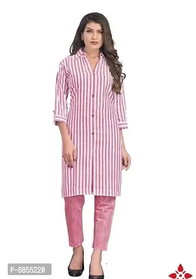 Women Cotton Striped Kurta with Bottom Set