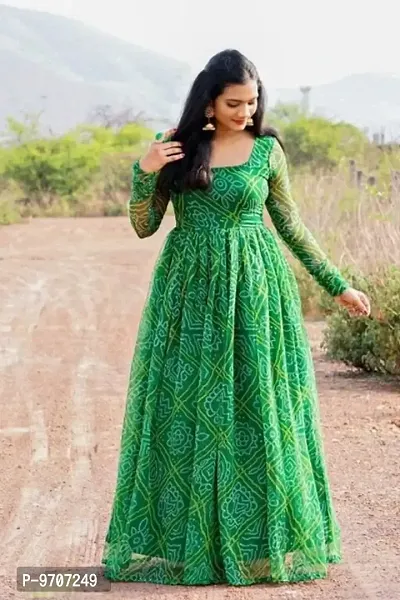NEW BANDHNI GREEN Georgette GOWN-thumb0