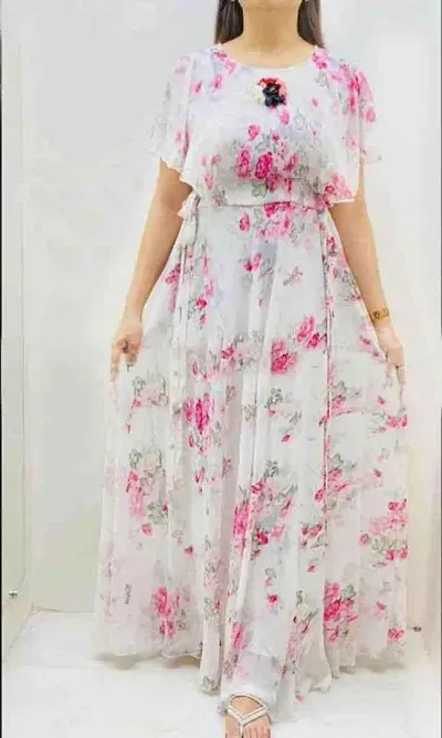 Women Georgette Trendy Floral Print Anarkali Gown