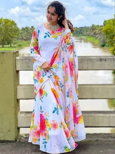 Stylish Georgette Printed Kurta Dupatta Set