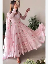 Trendy Pink Georgette Printed Flared Kurta With Dupatta For Women-thumb3