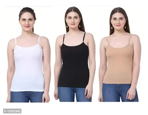 Womens Adjustable Cotton Camisole Slips Pack of 3-thumb0