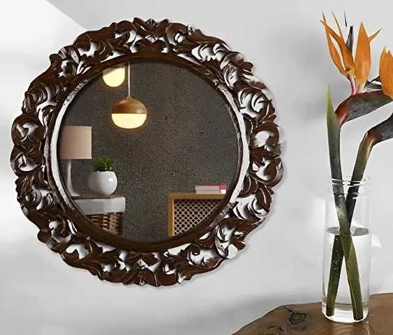 Wood Carving Wall Mirror For Living Room 16 Inches X 16 Inches