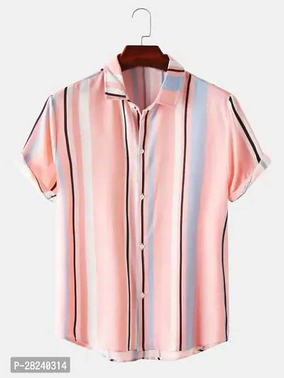 Elegant Cotton Lycra Striped Short Sleeves Casual Shirts For Men