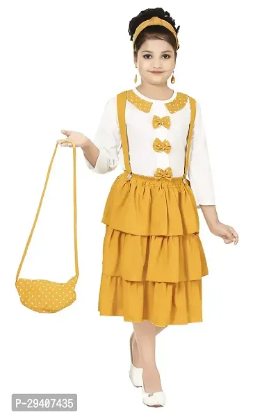 Fabulous Yellow Crepe Embellished Dress For Girls-thumb0