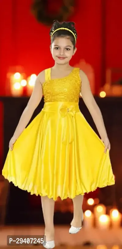 Fabulous Yellow Silk Blend Embellished Dress For Girls-thumb0
