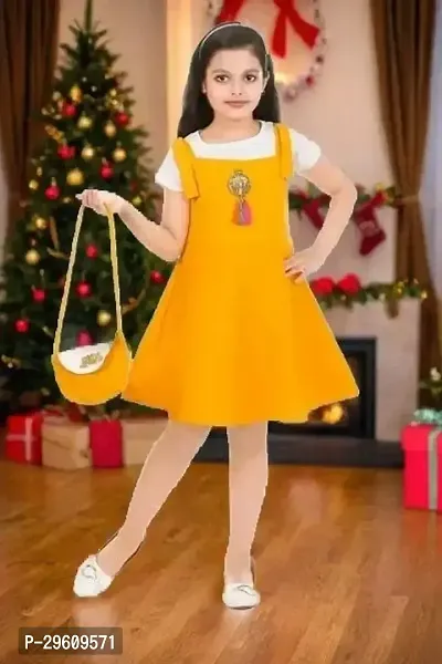 Stylish Yellow Cotton Blend Dress For Girl-thumb0