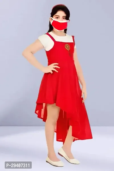 Fabulous Red Crepe Solid Dress For Girls-thumb3