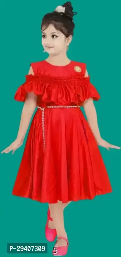 Fabulous Red Crepe Solid Dress For Girls-thumb0