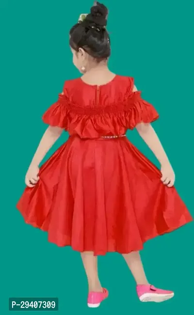 Fabulous Red Crepe Solid Dress For Girls-thumb2