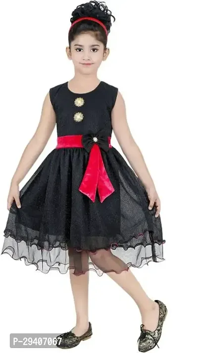 Fabulous Black Net Solid Dress For Girls