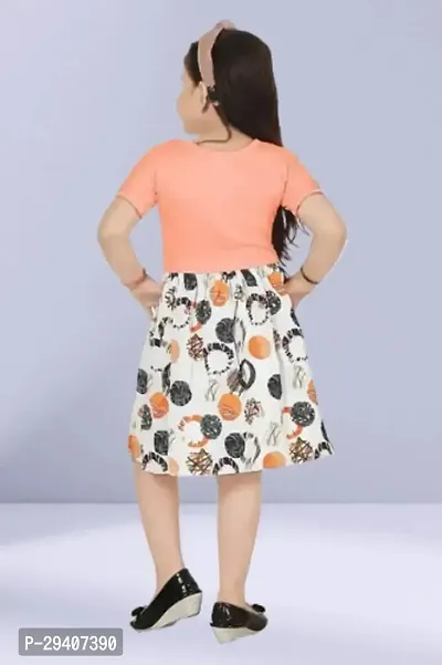 Fabulous Peach Cotton Blend Printed Dress For Girls-thumb2