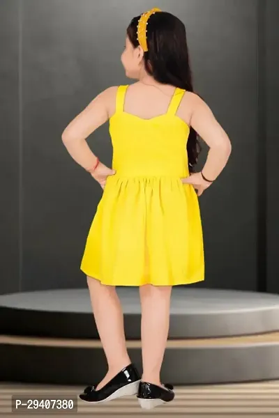 Fabulous Yellow Crepe Solid Dress For Girls-thumb3