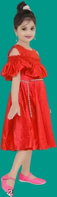 Fabulous Red Crepe Solid Dress For Girls-thumb3