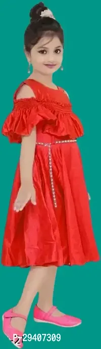 Fabulous Red Crepe Solid Dress For Girls-thumb4
