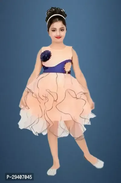 Fabulous Peach Net Printed Dress For Girls-thumb0