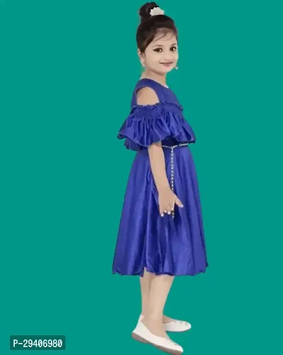 Fabulous Blue Crepe Solid Dress For Girls-thumb3