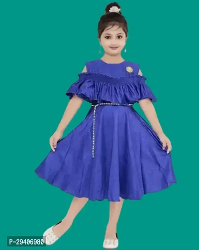 Fabulous Blue Crepe Solid Dress For Girls-thumb0